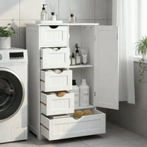 Ktaxon Wooden Bathroom Floor Cabinet, Side Storage Organizer with 5 Drawers, 1 Cupboard & 2-Shelves, White