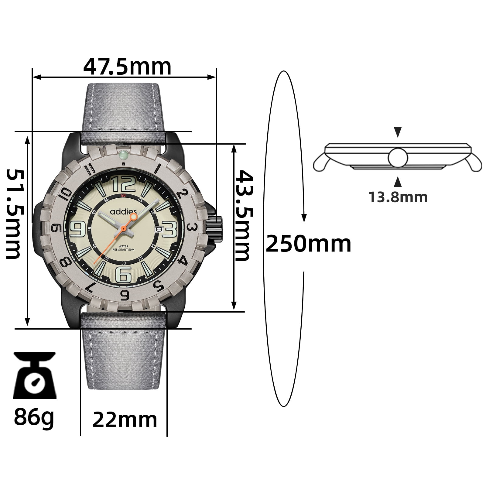 ADDIES Men's Analog Quartz Watch 50M Water Resistant Luminous Dive Style Sport Watch for Outdoor, Swimming, Daily Use