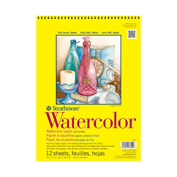 Strathmore Watercolor Paper Pad, 300 Series, 9 in x 12 in, Tape-Bound