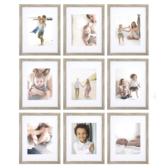 Sheffield Home 9 Piece Gallery Wall Frame Set, 11x14 in. Matted to 8x10 in. (Natural)