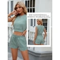 thumbnail image 6 of SLADYGLO Women Irregular Textured Crew Neck Sleeveless Cropped Top Pockets Shorts Suits, 6 of 7
