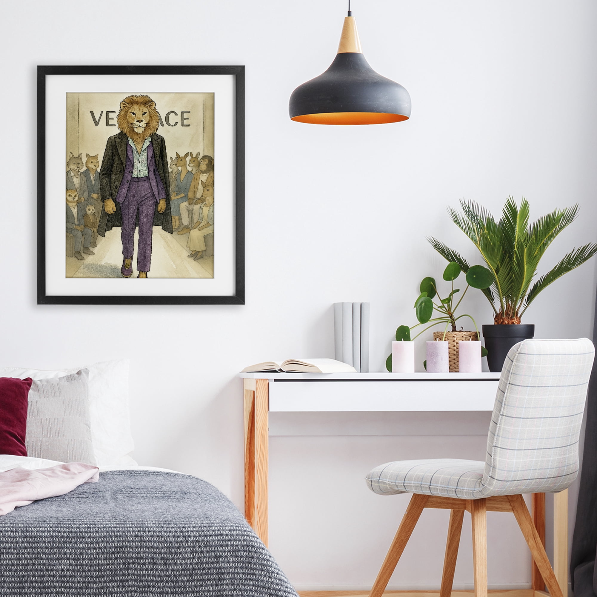 Stupell Industries Fashion Runway Lion Black Framed Print Under Glass, design by Grotto Studios