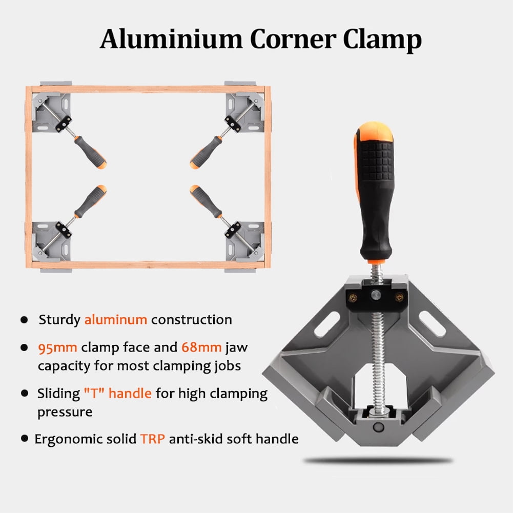 LEJOSTOL 2 Pack Right Angle Clamp - 90 Degree Clamps for Woodworking, Single Handle Aluminum Alloy Corner Clamp with Adjustable Swing Jaw