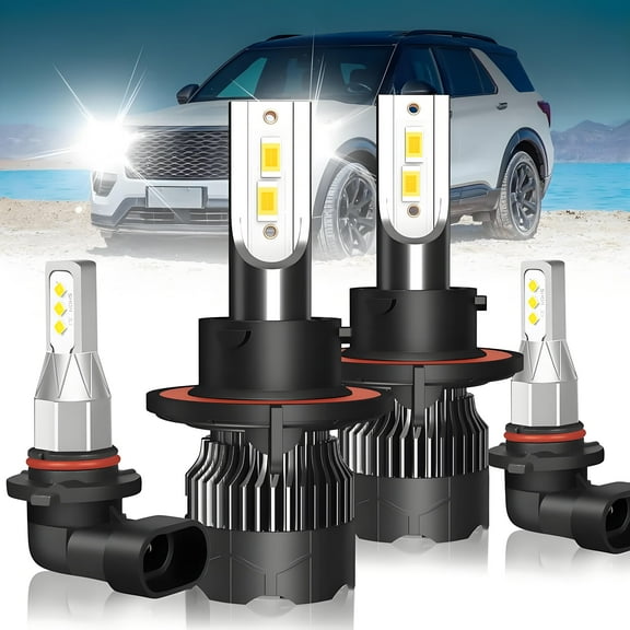 For Ford Explorer (2006-2010) LED Headlight Bulbs, 9008 High/Low Beam Led Bulbs+9145 Led Fog Light Bulbs 500% Brightness 6000K Cool White, 4PCS