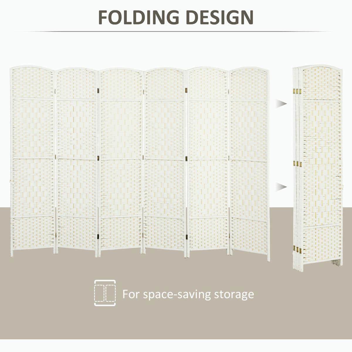 Yardi Yarda 6 Panel 6' Tall Privacy Screen, Folding Room Divider Screen, Freestanding Wood Partition for Indoor, White