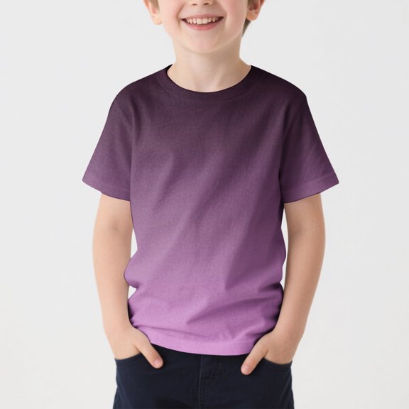 BRGZLK Children's Summer Casual T-Shirts Trendy Summer 2026 Gradient Print Pattern Short Sleeve Round Neck Sports Top T Shirt for Boys and Girls Purple 9-10 Years