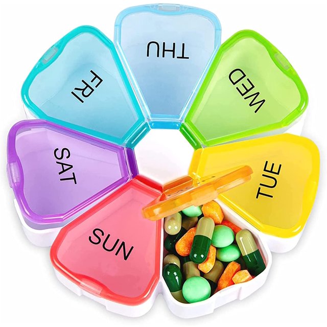 Weekly Pill Organizer, Large Daily Pill Case Portable Travel 7 Day Pill Box Dispenser with Large Compartments and Rainbow Lids Container for Pills/Vitamins/Fish Oil - Colorful