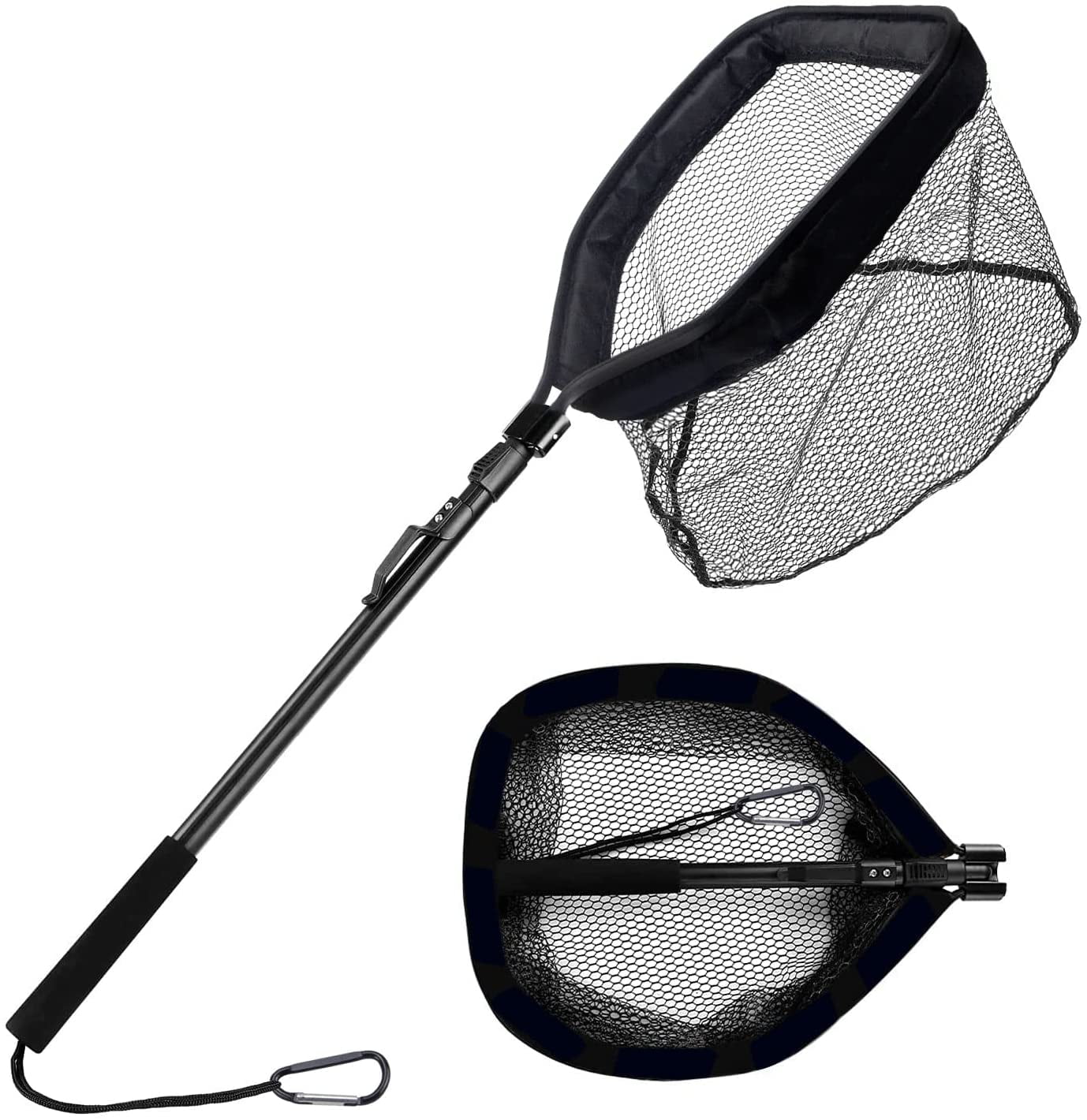 Floating Fishing Net Folding Landing Net with Fixed Pole Soft Rubber