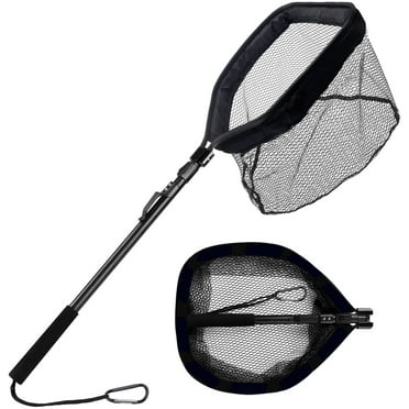 Floating Fishing Net Folding Landing Net with Fixed Pole Soft Rubber Coated Mesh Net Freshwater Saltwater Easy Catch & Release,,F110307