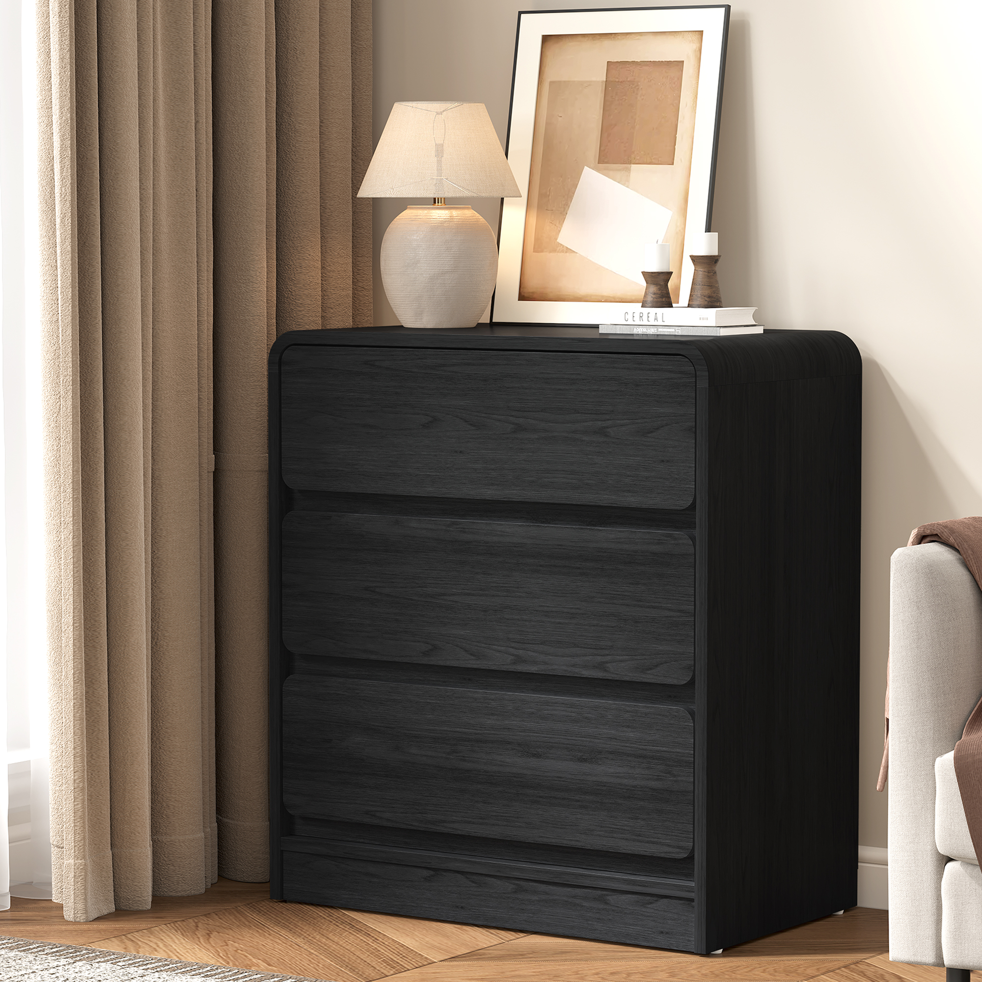 Heynemo Modern 3-Drawer Storage Dresser for Home and Office, Black