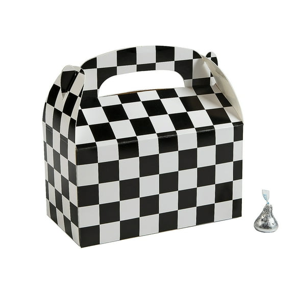 Fun Express 6 1/4" x 5 1/4" Black & White Checkered Favor Boxes - 12 Pieces, Vacation Bible School Supplies