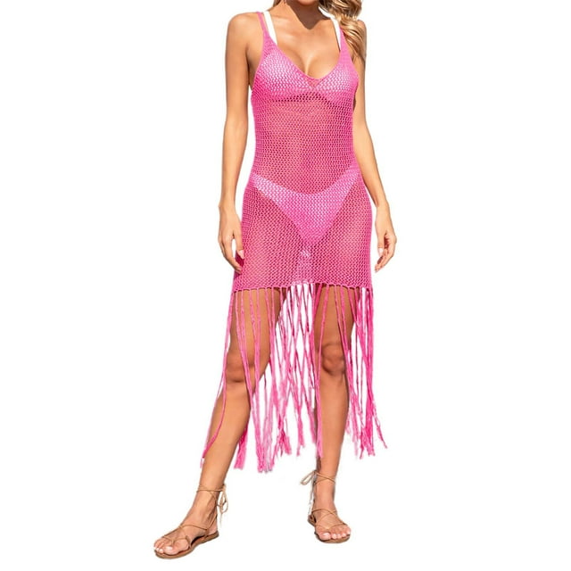 asddcavvf Paréos Bikini à Franges pour Femmes Haut de Plage Découpé en Tricot