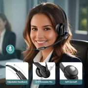Bluetooth Headset with USB Dongle for Computer, Single-Ear Wireless Headset with Noise Cancelling Microphone for Office & Truckers, Bluetooth V5.2 with Mute Button for Work