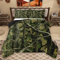 Homewish Autumn Leaves Full Size Comforter Sets,Rustic Plant Tree Bedding Comforter Set,Green Botanical Bedding Sets For Kids,Microfiber Bedroom Decor Reversible,3-Piece