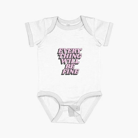 MOM & BABY Everything Will Be Fine in Yellow Pink and Black Short Sleeve Baby One-Piece