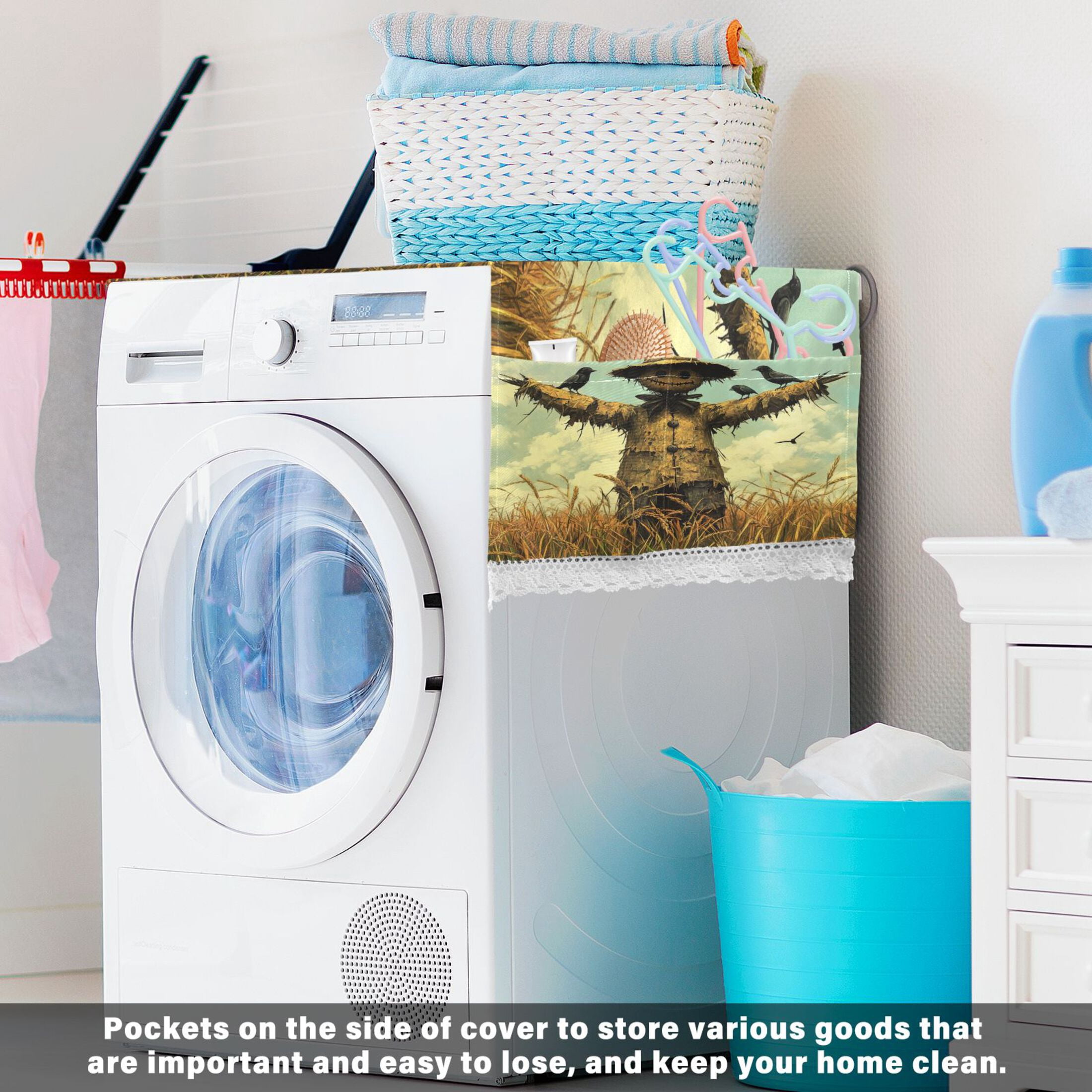 WOBOGO Scarecrow in A Rice Field with Sparrows Washing Machine Cloth Dryer Refrigerator Top Cover Protective Non-Slip Mat For Kitchen Laundry