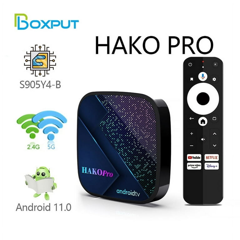 HAKO Pro Android 11 TV Box Amlogic S905Y4-B ARM Quad 64-bit Cortex-A35  2.4G/5G Dual WiFi BT 5.0 Support Dolby Audio Supports Netflix, Prime Video  4K HDR Set Top Box 