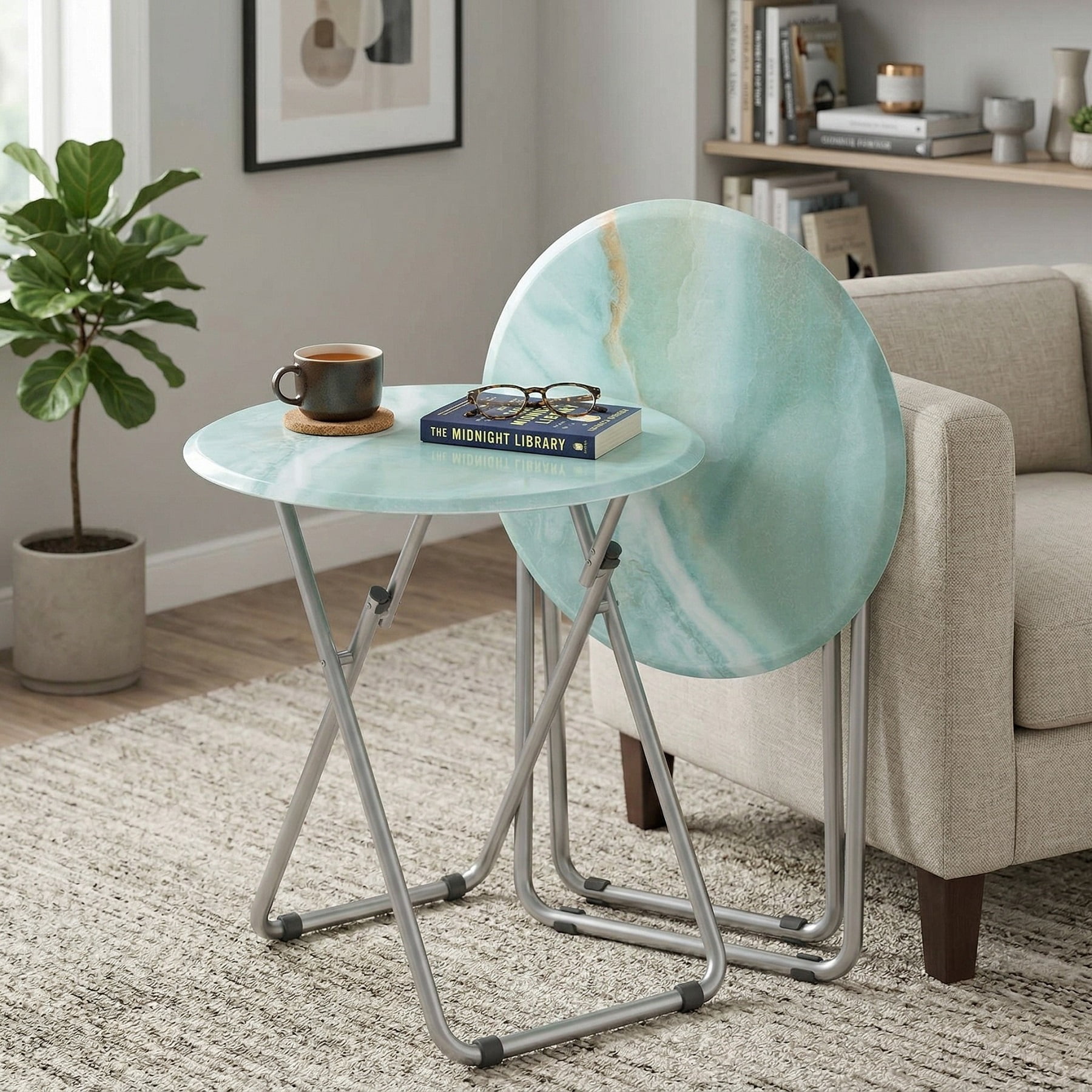 Aboxoo, Folding TV Tray Table, No Assembly, 2PCS, Sea Blue