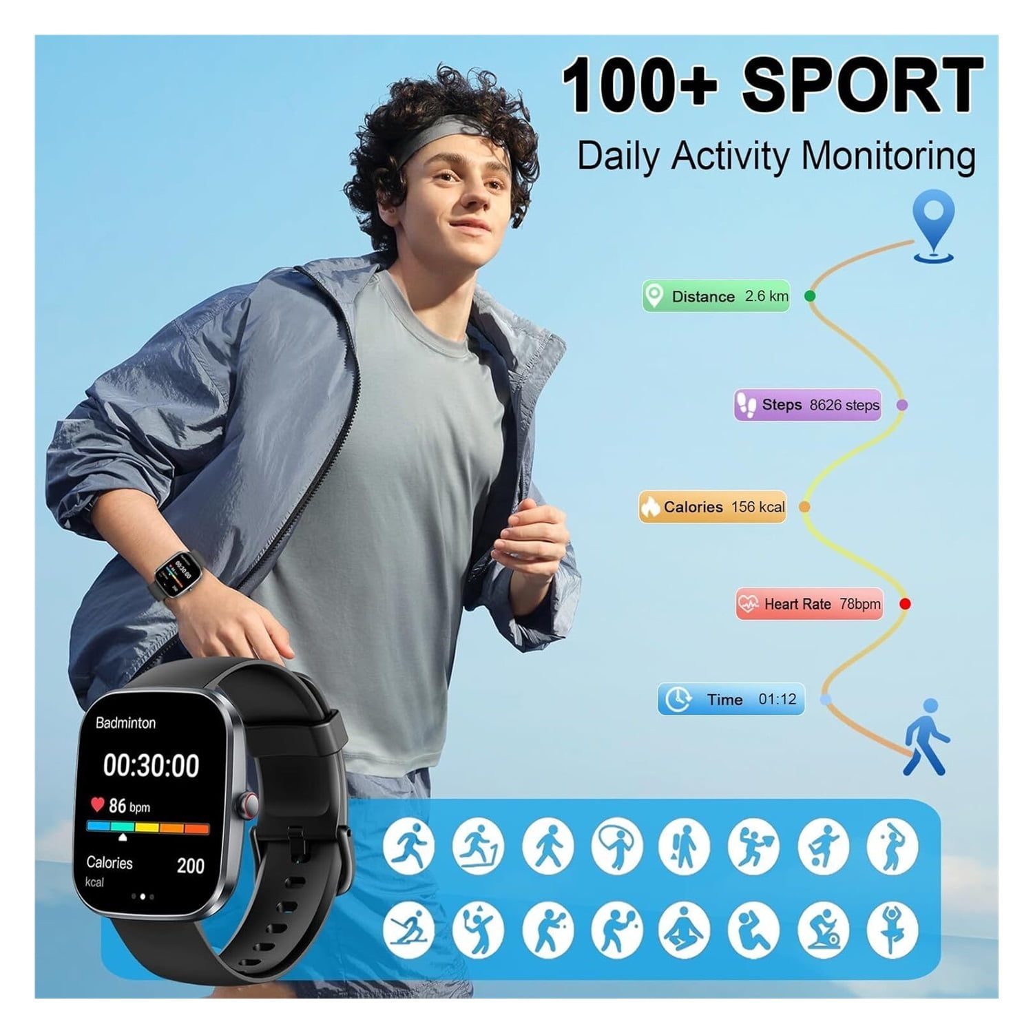 Smart Watch(Answer/Make Call), 1.91" Smartwatch for Men Women,2025 Fitness Watch with 110+ Sport Modes, Fitness Activity Tracke with Pedometer/Sleep Monitor/Heart Rate/IP68 Waterproof,for Android iOS