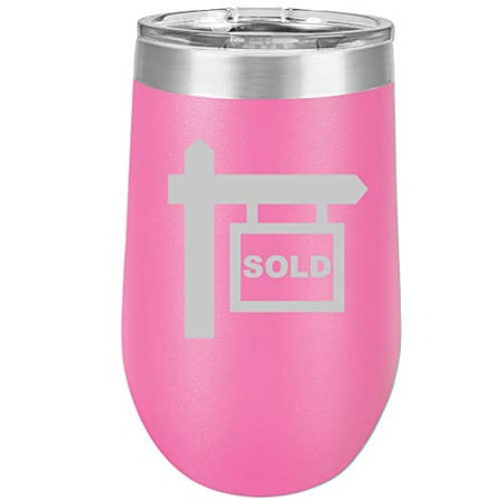 

16 oz Double Wall Vacuum Insulated Stainless Steel Stemless Wine Tumbler Glass Coffee Travel Mug With Lid Real Estate Agent Broker Realtor Sold (Hot Pink)