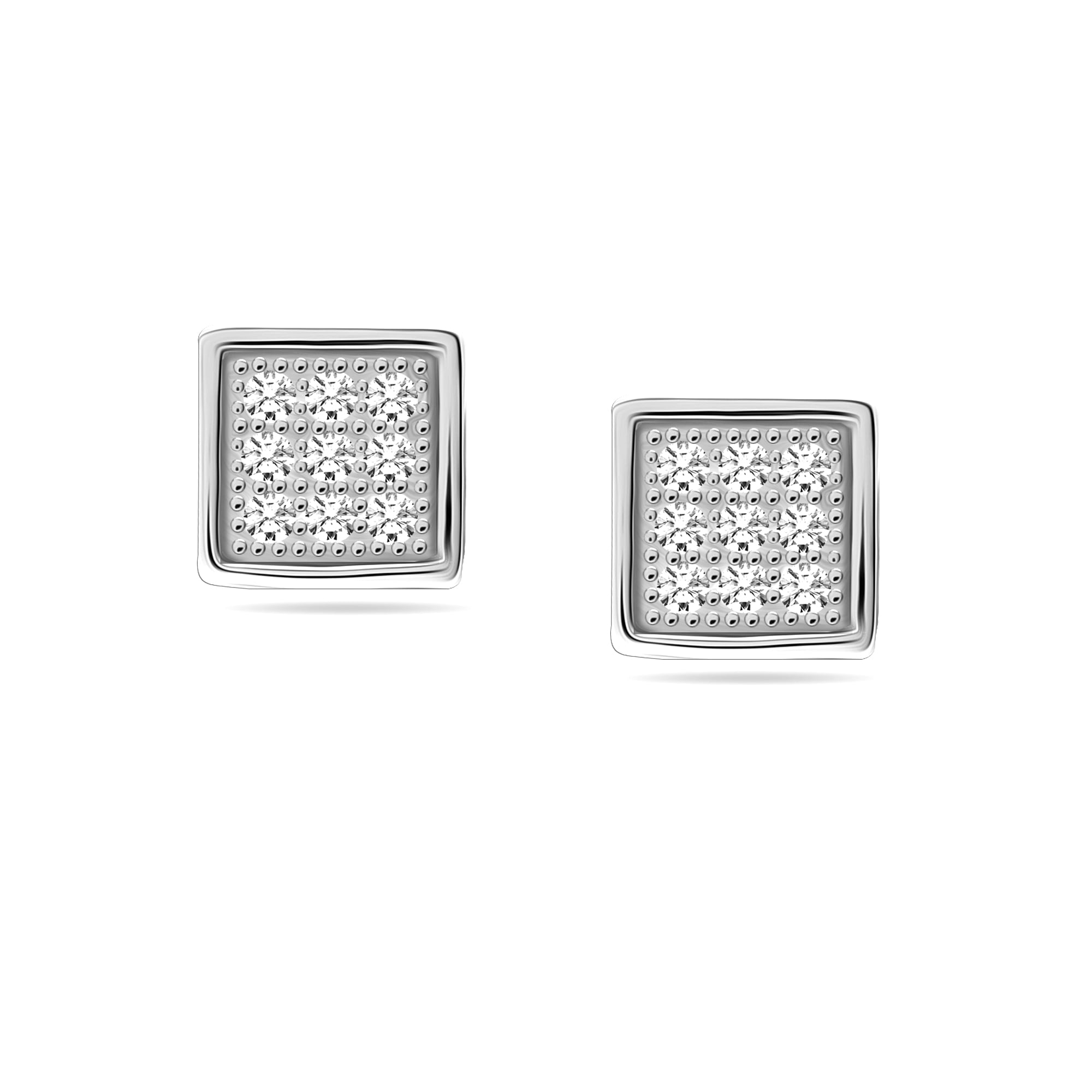 LeCalla 925 Sterling Silver Light-Weight Square Cubic-Zirconia Micro Pave SMALL Stud Earrings for Women and Teen 8MM