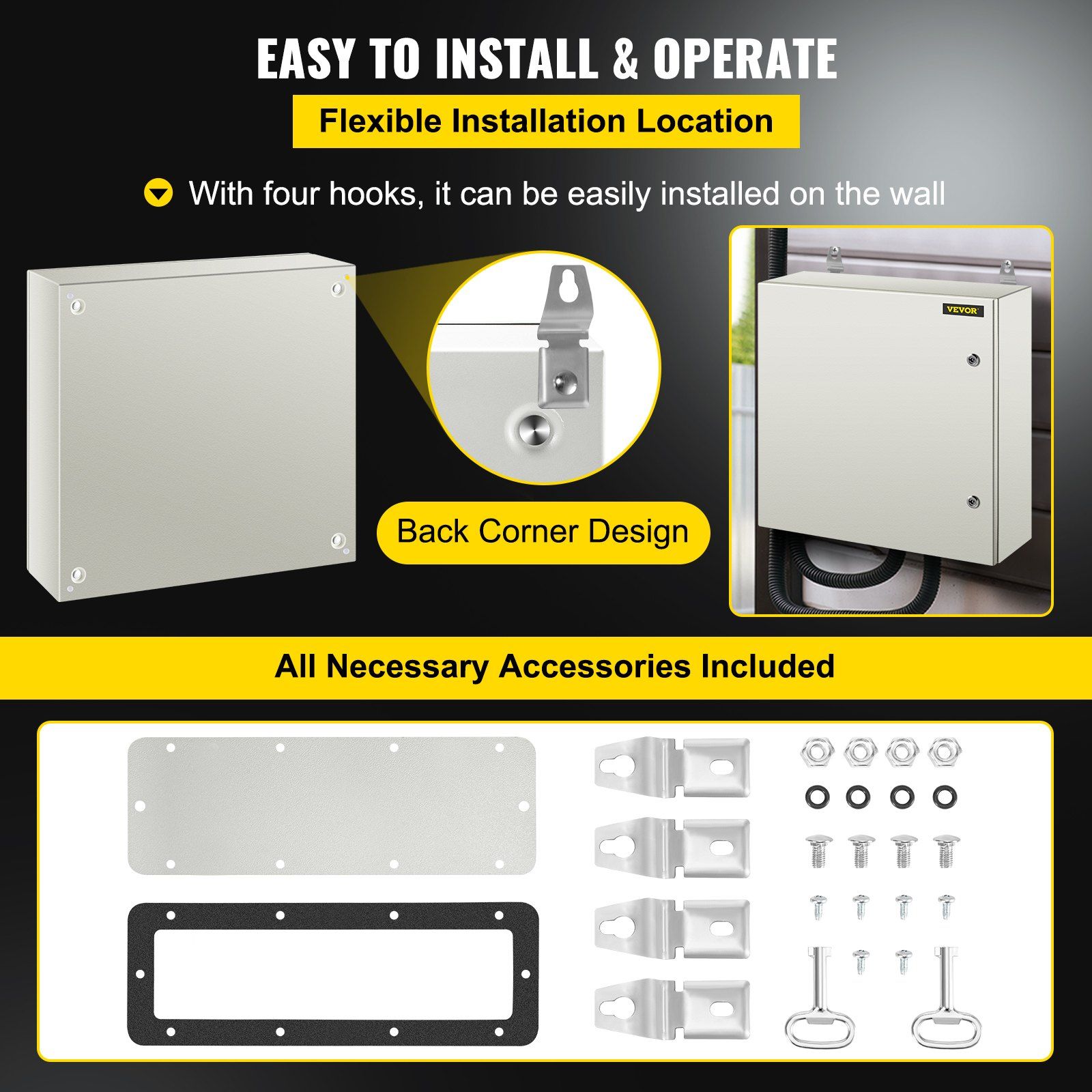 24x24x8 Inch NEMA 4X Steel Electrical Box, IP66 Waterproof & Dustproof, Outdoor/Indoor Junction Box w/Mounting Plate – Heavy Duty Enclosure