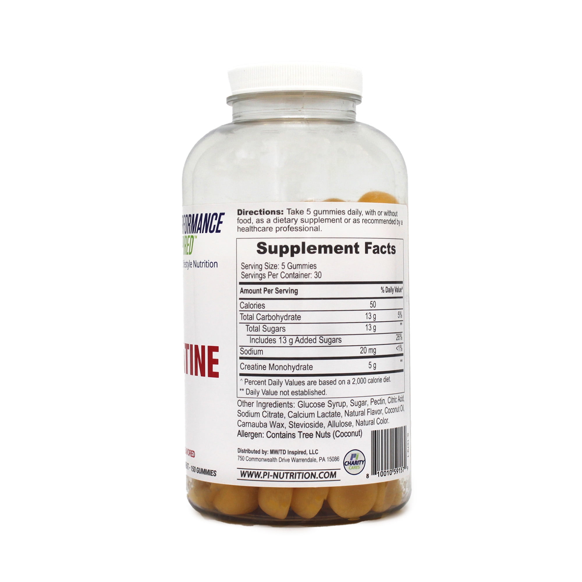 Performance Inspired Creatine Monohydrate Gummy - 150 Count - 5g Creatine Monohydrate - Lemon Flavor