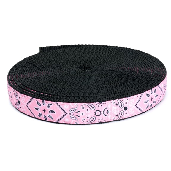 Country Brook Design® 3/4 Inch Pink Bandana Ribbon on Black Nylon Webbing, 20 Yards
