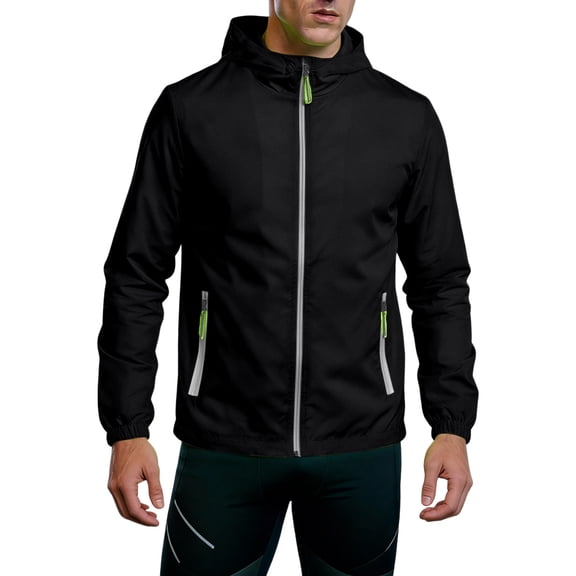 OIOLOYJM Mens Quick Dry Packable Hooded Jacket Casual Basic Fishing Lightweight Windbreaker Running Hiking Long Sleeve Jacket Coat with Package Bag Black L
