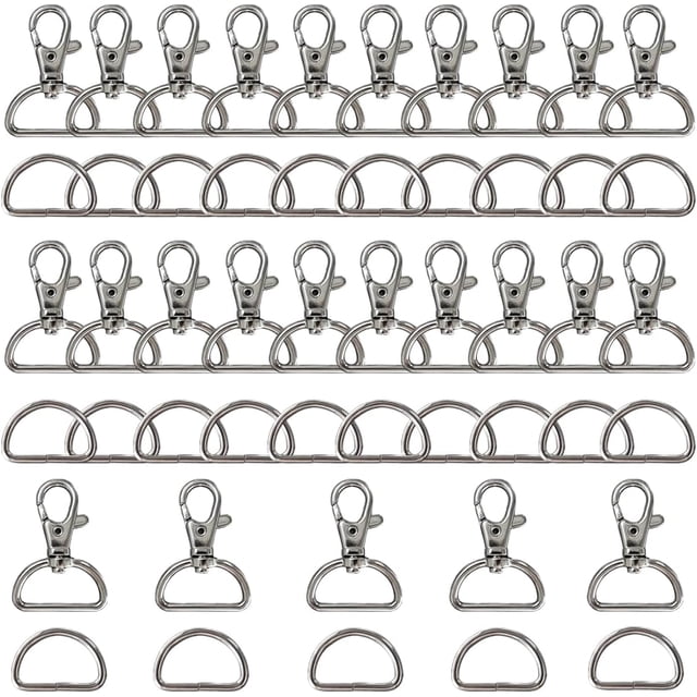 PinesC Keychain Clip Hooks with D Ring Swivel Snap Hooks 1 inch Key Chain + Metal D Ring 1 inch 50 Pack for Lanyard Clips,Lanyard Clasp,Purse,Hardware,Sewing,Keychain Making Key Chain Clips