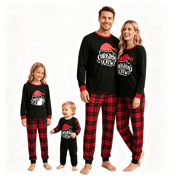 RUINIXCW Family Christmas Pajamas Matching Set Xmas Jammies Holiday Outfit for Couples Women Men PJS Set Santa Hat Letters Print Sleepwear Loungewear