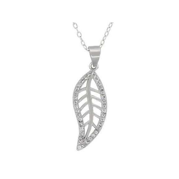 Sterling Silver Cubic Zirconia Leaf Pendant