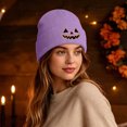 thumbnail image 5 of SYMOID Purple Knit Beanie with Embroidered Pumpkin O'Lantern - Cuffed Ribbed Winter Hat for Unisex Hats,Size Free Size, 5 of 7