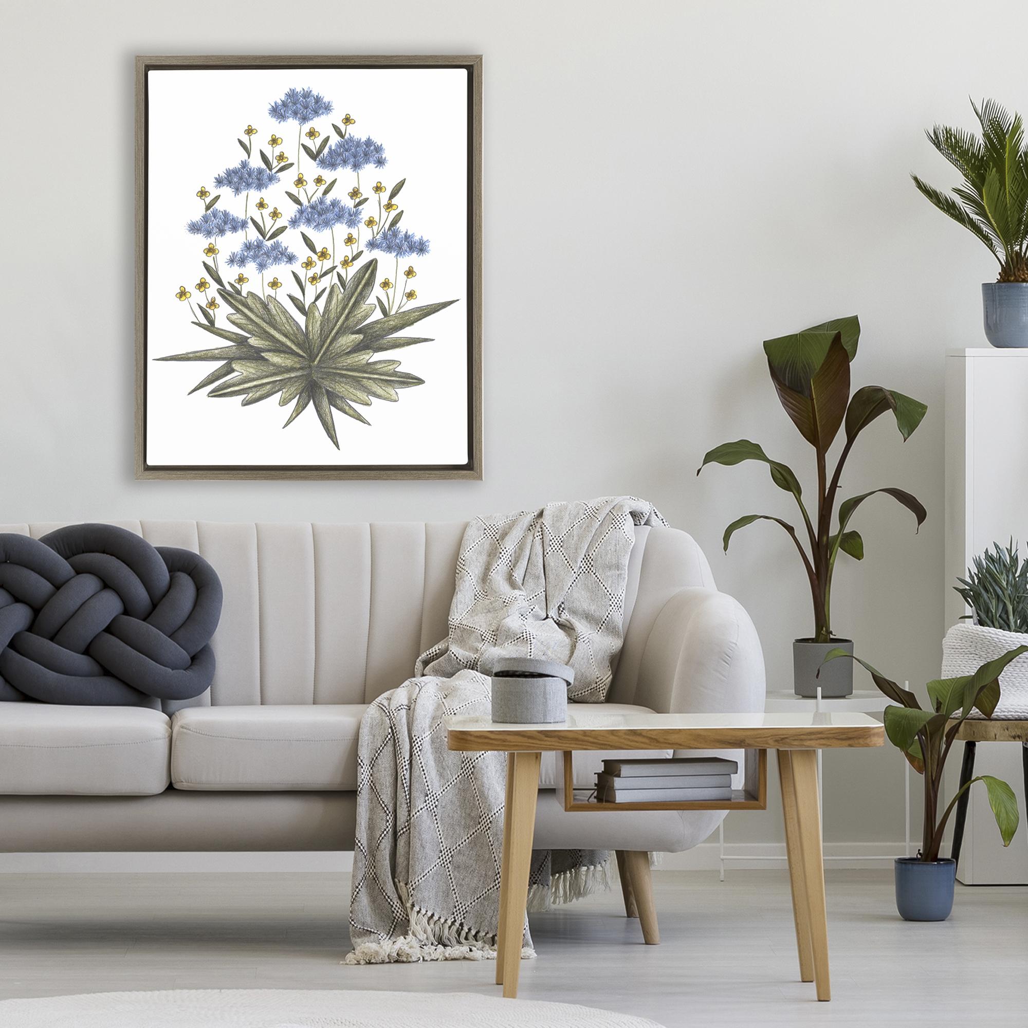 Where Wild Flowers Bloom Brown Framed Floater Canvas Wall Art, design by Cecilia Battaini