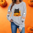 thumbnail image 4 of Cute Halloween Sweatshirt Women Black Cat Pumpkin Sleeve Graphic Print Crew Neck Long Sleeve Pullover Oversized Fleece Lined Fall Top for Spooky Season Holiday Party and Casual Outfits, 4 of 8