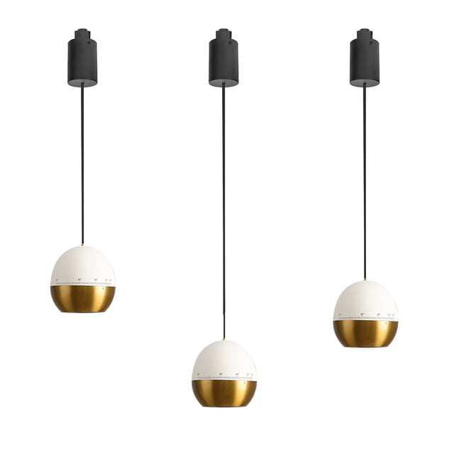 FSLiving 7W Zoomable Track Pendant Light J-Type Retractable Lift Droplight with Aluminum Globe Shade Focusable Spotlight Indoor Island Light Adjustable Length Lamp for Decor,White&Copper - 3 Pack