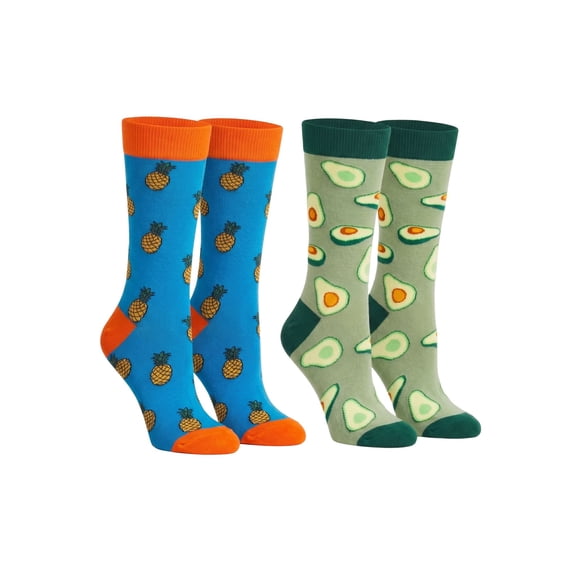 Men's Pineapple Tropical Socks & All-Over Print Avocado Dress Socks 2-Pair Set