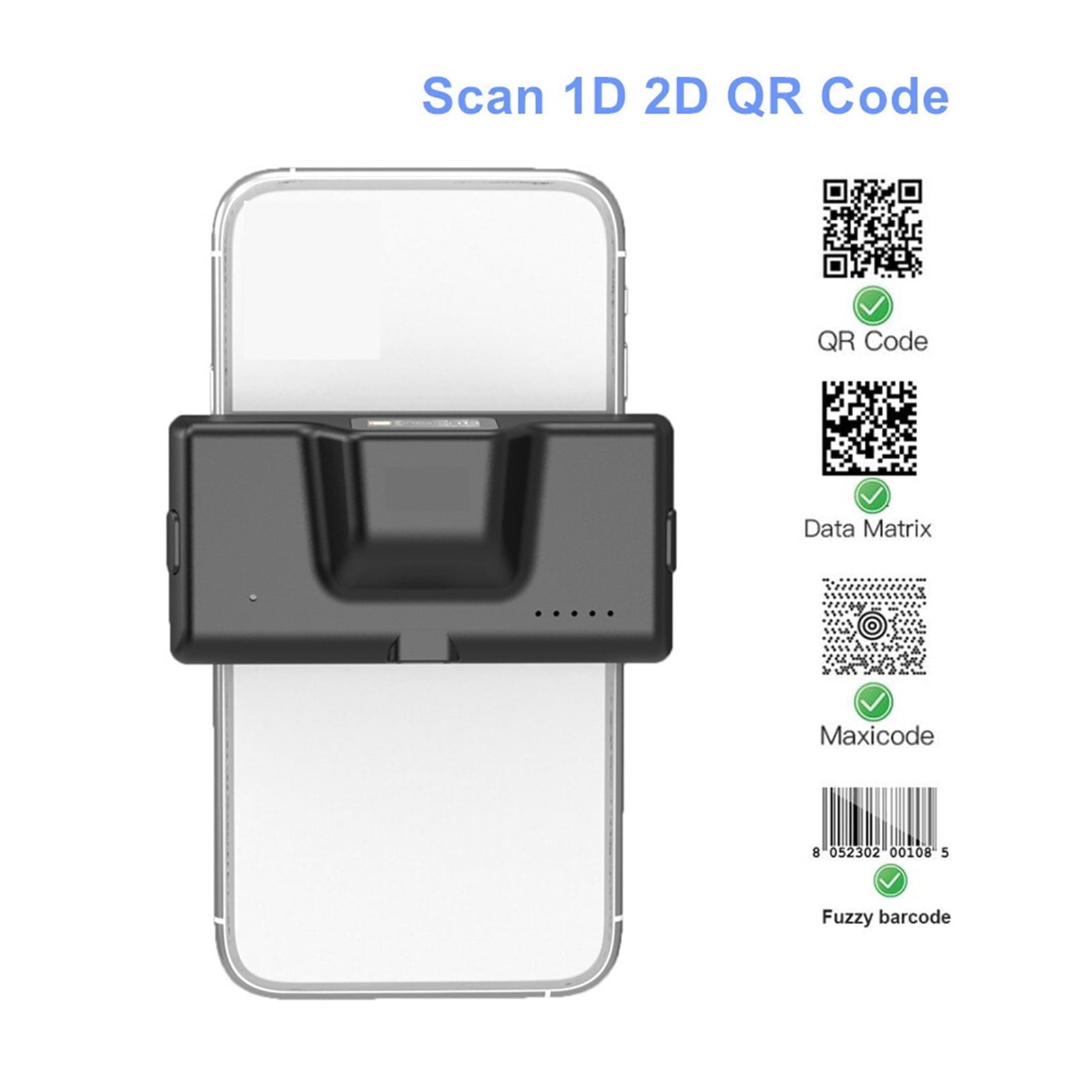 2D Bluetooth Barcode Scanner Wireless Back Clip-on Phone Bar Code Scanner Adjustable For 1D QR PDF417 Code Reader ,Easy to Operate