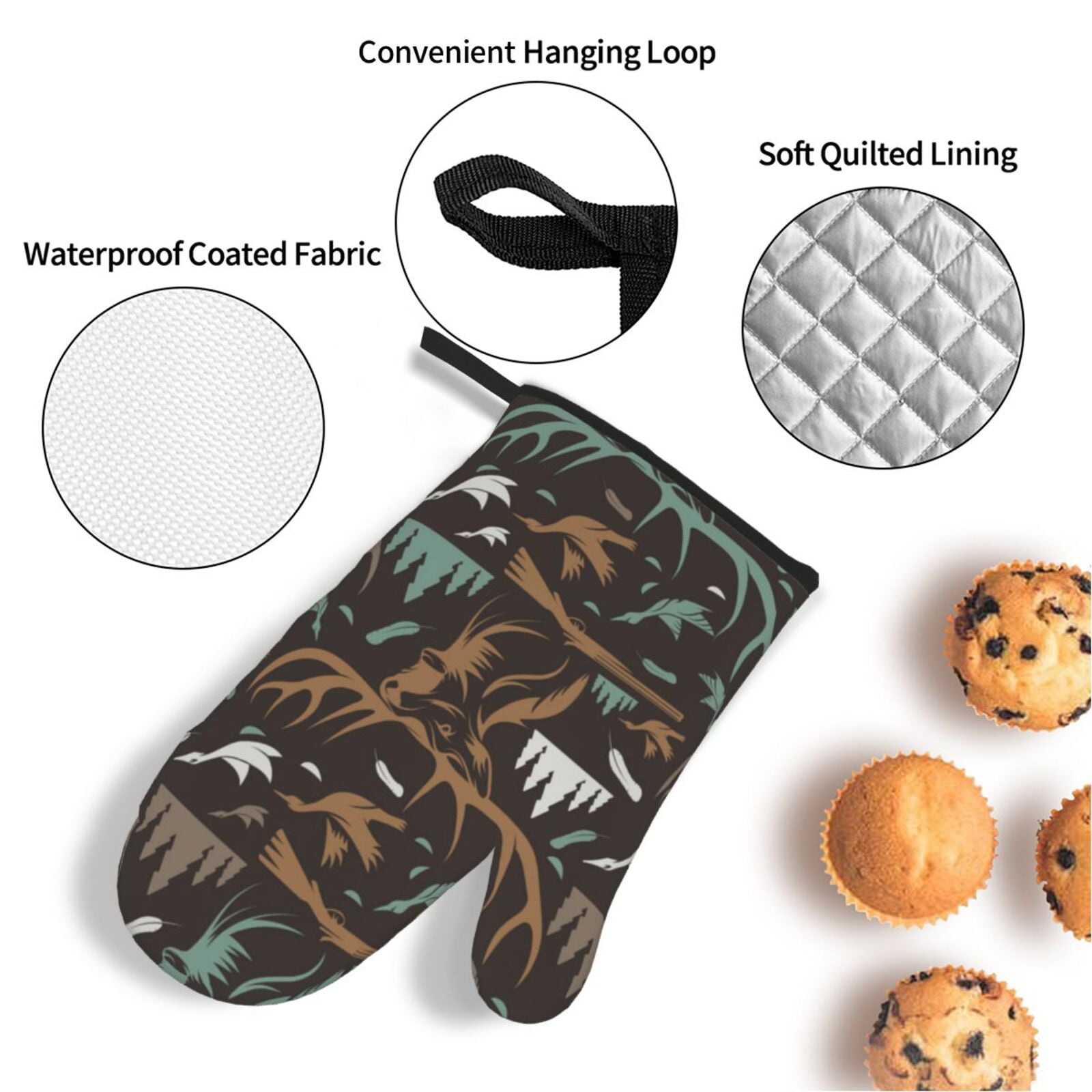 Deer Duck Hunting Vintage 4Pcs Oven Mitts and Pot Holders Sets Oven Kitchen Gloves Hot Pads for Cooking BBQ Baking Grilling