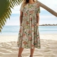 thumbnail image 3 of Women's Boho Floral Short Sleeve T Shirt Dress Summer Casual Loose Swing Tshirt Midi Dresses with Pockets, 3 of 6