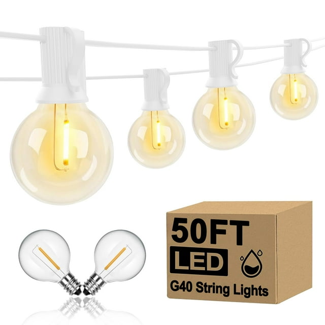 Cadena de luces LED para exteriores GOOTHY, 15 m, 52 bombillas G40, 120 V