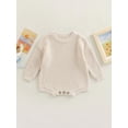 thumbnail image 2 of Gzhioc Infant Baby Boys Girls Fall Romper 0 3 6 9 12 18 24 Months Knitting Ribbed Surface Round Neck Long Sleeve Solid Color Crotch Button Bodysuit, 2 of 9