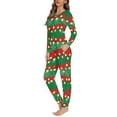 thumbnail image 3 of Renewold Christmas Pajamas for Family Snowflake Pjs Matching Sets Women Scoop Neck Sleepwear Outfits Size XL 2 Pieces Long Sleeve Nightwear,Green Red Stripe, 3 of 5