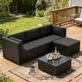 thumbnail image 4 of SUNCROWN 5-Piece Outdoor Patio Sectional Furniture Set, Wicker Modular Conversation Sofa with Coffee Table, Ottoman, and Dark Gray Cushions, All-Weather Rattan Sectional for Backyard, Garden,Grey, 4 of 7