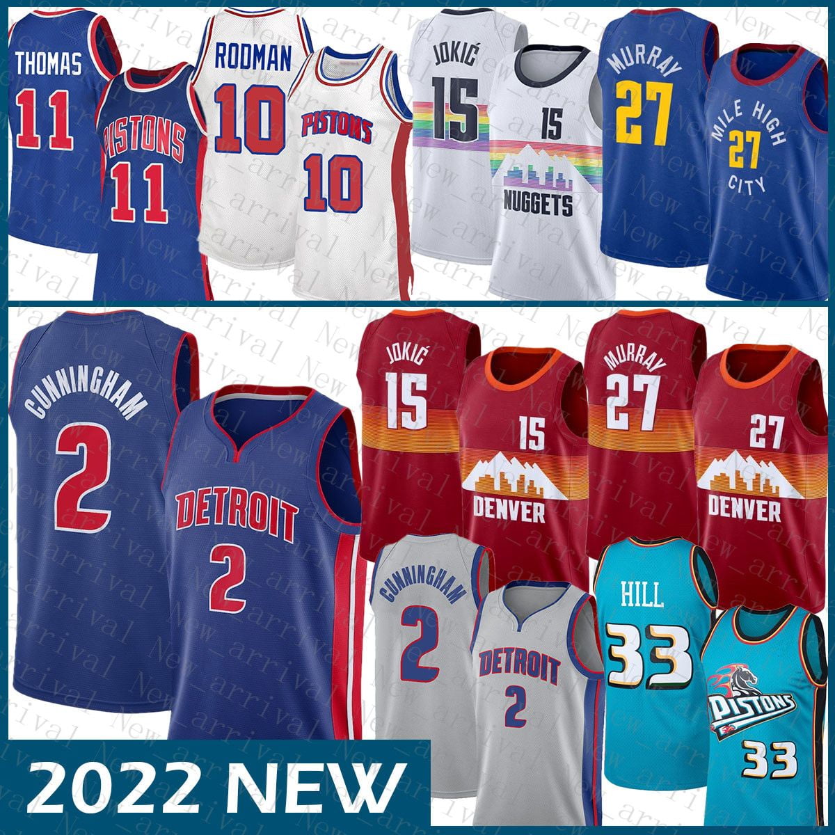 NBA_ Detroit''Pistons''Men Basketball Jersey Denver''Nuggets''Men 27 15 2  33 Gold Nikola Jamal Murray Jokic Cade Cunningham Grant Hill 628 