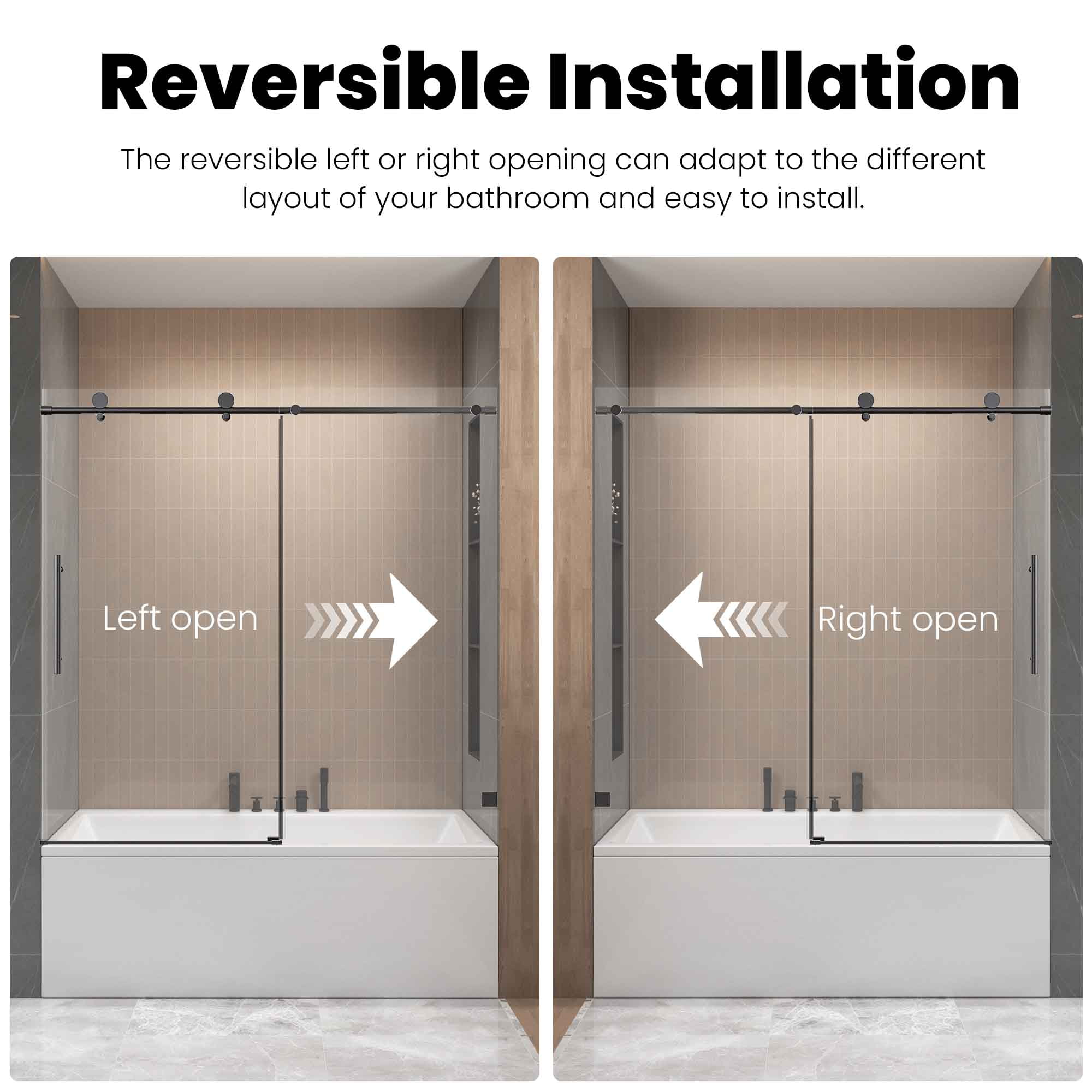 Leumius 56"-60"W X 60"H FramelessSingle Sliding Shower Door -5/16" (8mm) Clear TemperedGlass,Bypass Design,Matte Black