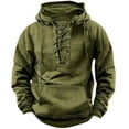 thumbnail image 2 of Men's Hooded Solid Color Sweater, European American Youth Sport Style Multi Pocket Patch Leather Sweater Jacket for Street Fashion and Outdoor Wear,Army Green,L, 2 of 4