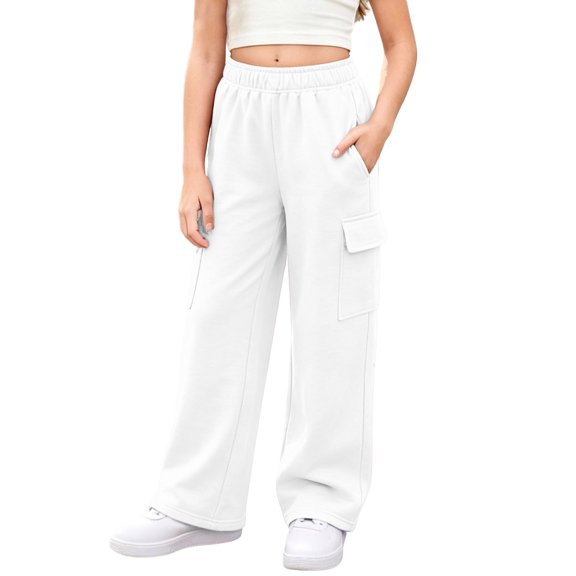 StSilkitty Cargo Pants for Boys Girls Elastic Waist Straight Leg Sweatpants Athletic Running Hiking Sweat Pants with Pockets
