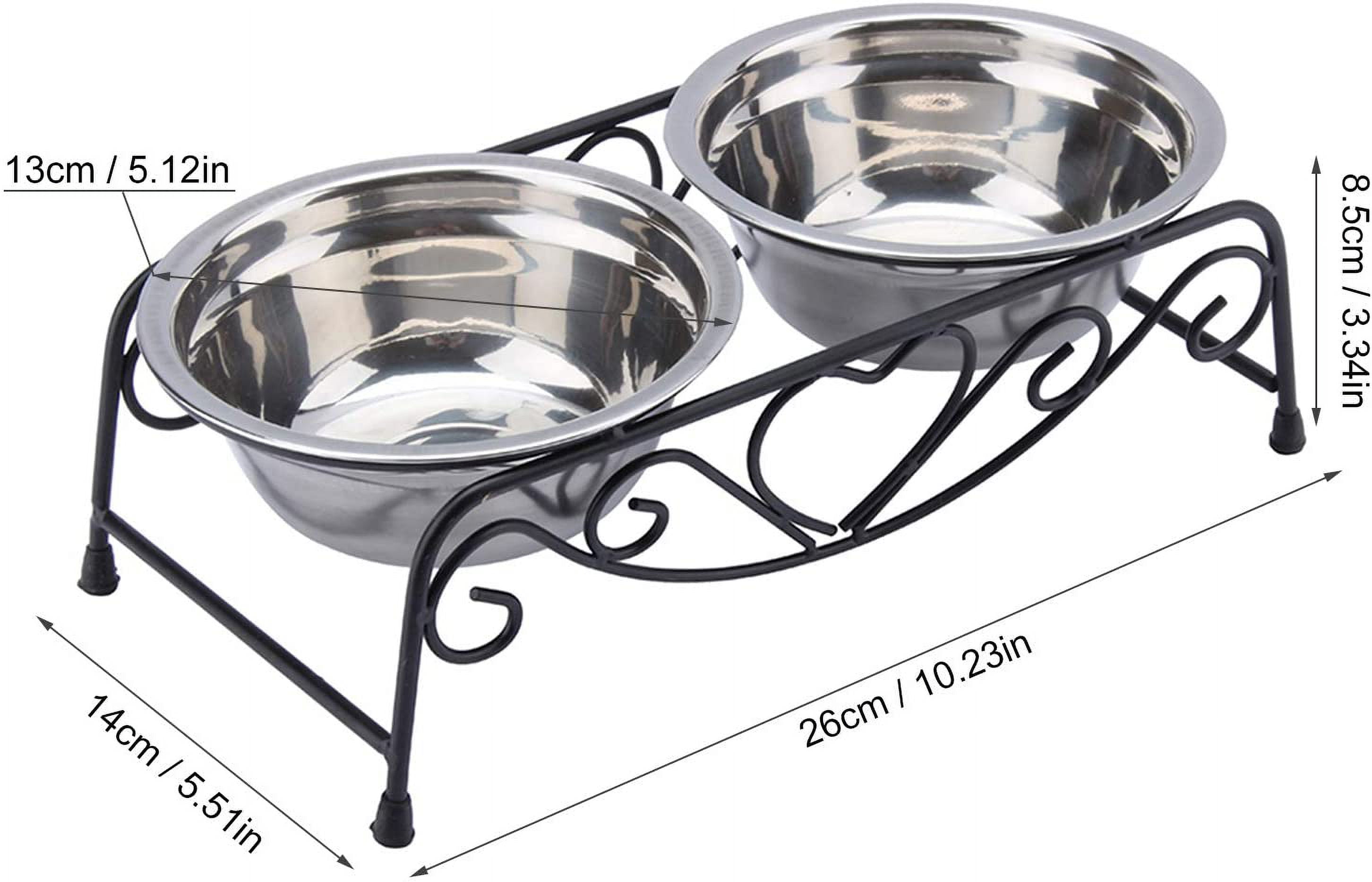 ABCISI Raised Pet Bowls, Stainless Steel Double Dog Cat Food Water Bowls, Feeder Dishes Shelf Stand, Retro Iron Elevated Pet Bowl Stand for Family, 10.2 X 5.5 X 3.3
