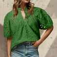 thumbnail image 2 of Mnyotv Womens Casual Summer Tops Women's Summer Tops Dressy Casual Short Sleeve V Neck Buttons Hollow Out Lace Embroidered Blouses Shirts Green S, 2 of 3